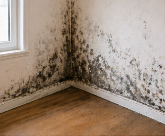 Mur avant traitement, recouvert de moisissures